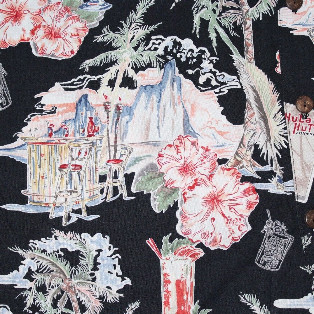 Koko Island Large Hula Hut Tiki Bar Lounge Floral Camp Aloha Hawaiian Shirt - Picture 9 of 10